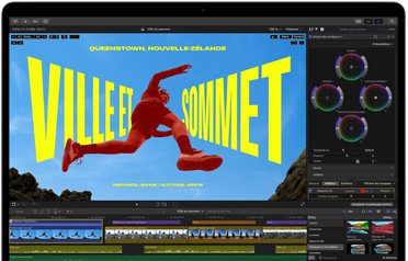 Écran d’un MacBook Air affichant un projet de montage vidéo pour illustrer les capacités de la puce M5