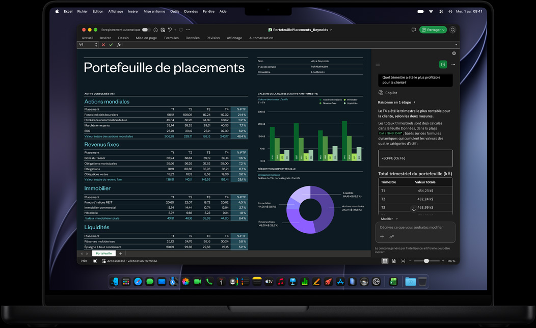 Écran d’un MacBook Pro utilisé pour créer un rapport trimestriel des résultats dans Excel