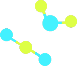 Due modelli molecolari: uno di anidride carbonica e uno di acqua
