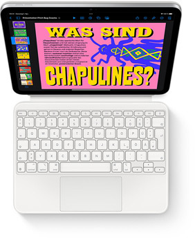 Draufsicht auf das iPad mit Magic Keyboard Folio in Weiß.