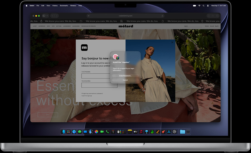 Een gebruiker is aan het internetten in Safari en krijgt de optie om zich met Touch ID bij een website aan te melden