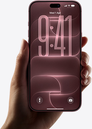 iPhone 18 Pro, held in hand, burgundy color (dark red), front exterior, default lock screen
