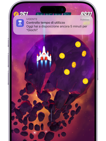 Una notifica sul tempo rimasto a un bambino per giocare.