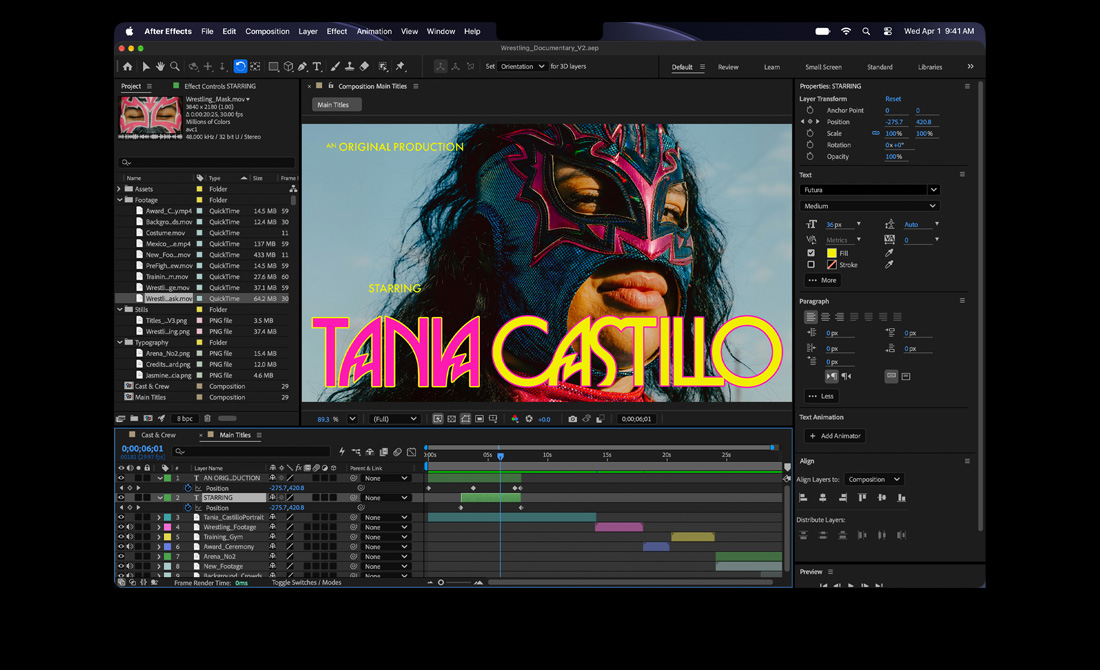 MacBook Pro screen showing a film being edited in Adobe Premiere