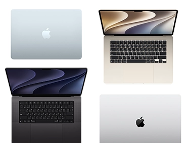 透過四部不同機型、尺寸和顏色的 MacBook 電腦，展示多樣的自訂選項