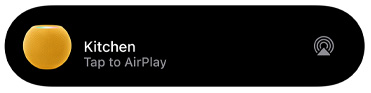 AirPlay-grafik visar musik som spelas upp på en HomePod mini som kallas köket