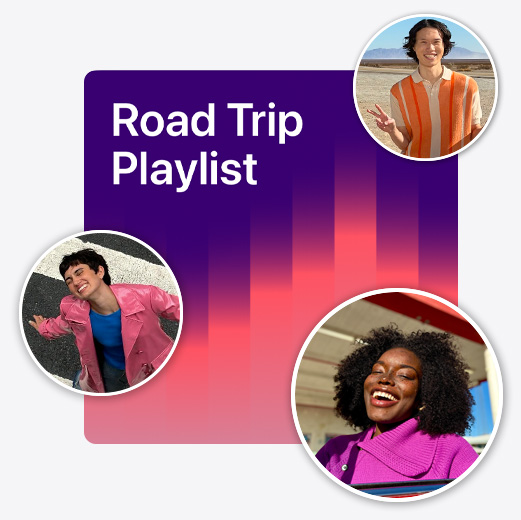 Pochette d’une playlist collaborative intitulée Road trip entourée de Memoji