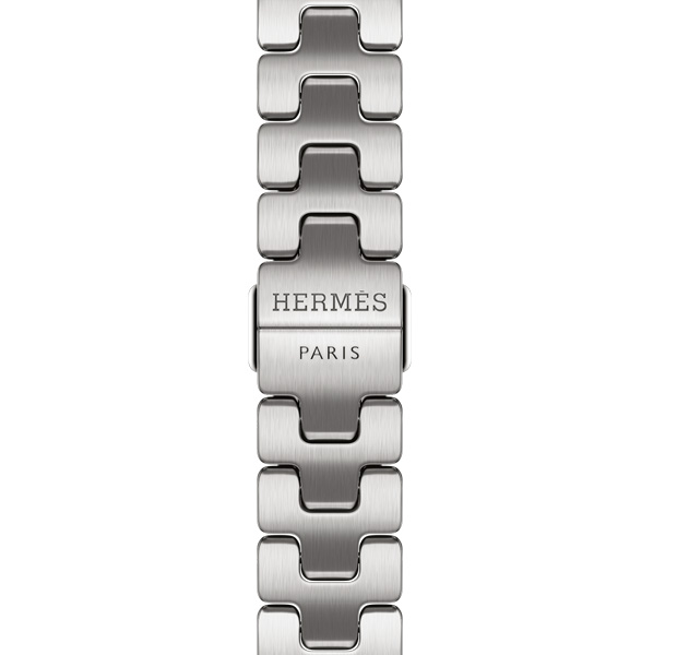 Apple Watch Hermès Series 12 Grand H Fin Armbanddetail, Farbe Satiné, Hermès Logo auf Schliesse eingraviert