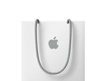 白色 Apple 購物袋，配以灰色手挽，中間有 Apple 標誌