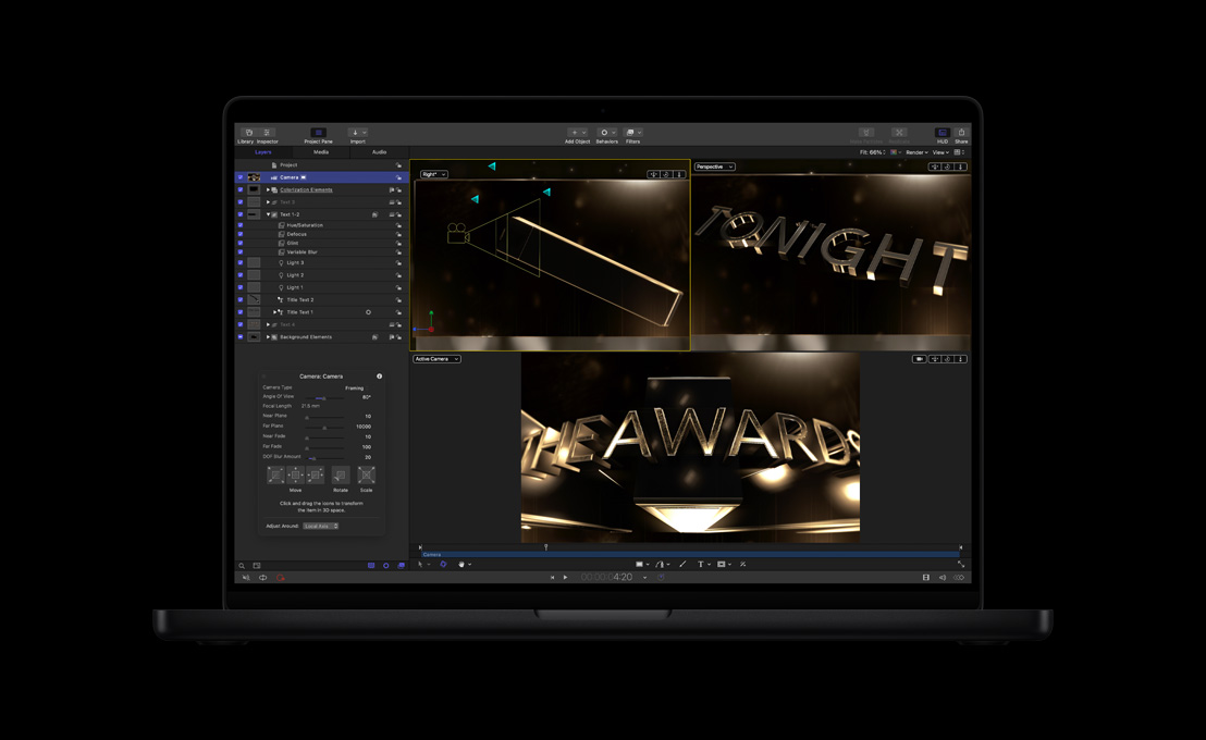 MacBook Pro 16, curved 3D graphic titles for award show