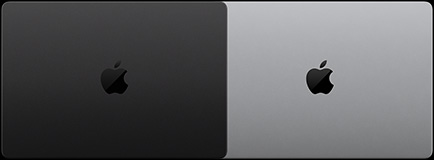 MacBook Pro mit PROLED XDR Display, Farbe Space Schwarz, Oberseite, geschlossen und MacBook Pro mit PROLED XDR Display, Farbe Silber, Oberseite, geschlossen