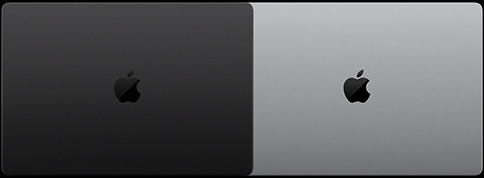 MacBook Pro mit PROLED XDR Display, Farbe Space Schwarz, Oberseite, geschlossen und MacBook Pro mit PROLED XDR Display, Farbe Silber, Oberseite, geschlossen